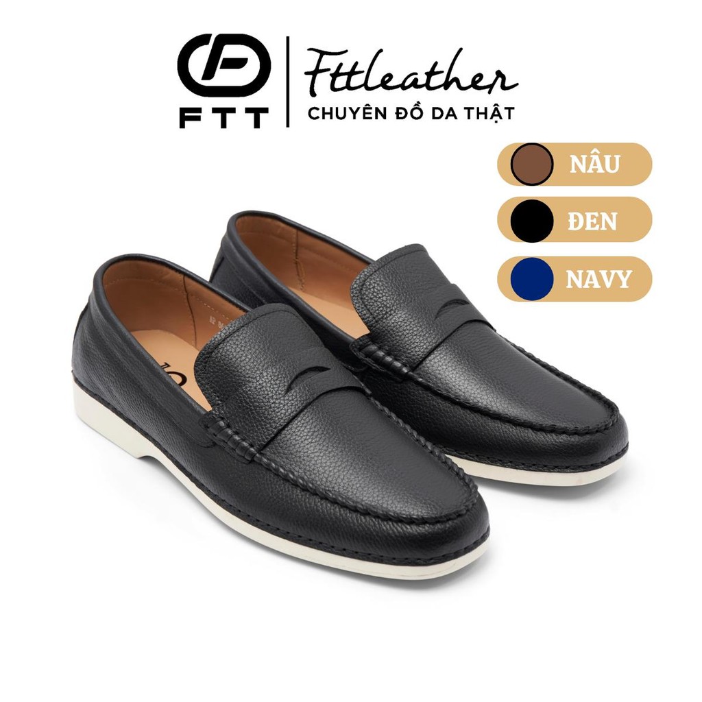 Giày lười moccasin,loafer nam da bò vân hạt cao cấp Fttleather êm chân hợp quần tây, quần âu,F864