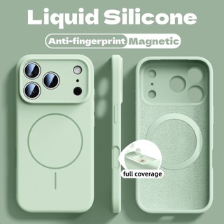  Vỏ mới Ốp điện thoại mềm silicon chống vân tay mờ cho iPhone 17 16 15 14 13 12 Pro Max plus Ốp lưng silicon màu xanh lá cây sang trọng từ tính chống sốc 15pro 