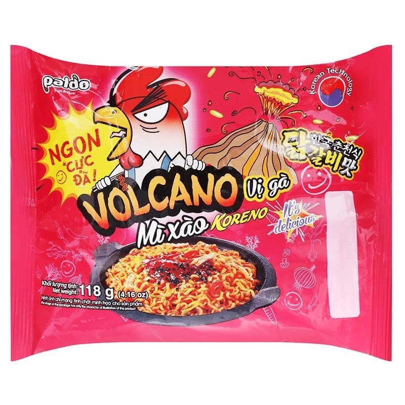 Mì Xào Koreno Volcano Vị Gà/Gà Phomai Hàn Quốc Paldo Gói 118Gam