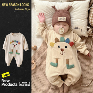 Xuân Thu Quần Áo Cho Bé Mới Bé Trai Bé Gái Dài Tay Body 0-3 Tuổi Cotton Nguyên Chất Hoạt Hình Áo Liền Quần Hướng Dương Phong Cách Hàn Quốc