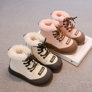 Giày bốt tuyết giữ nhiệt cho bé gái mới biết đi 2025 Mùa đông mới cho trẻ em Giày lót lông cừu mờ đế mềm cho bé gái đi học Giày bốt thông thường thời tiết lạnh 