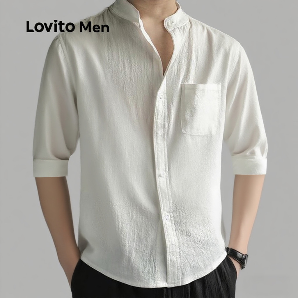 Lovito Men Áo sơ mi thường ngày có túi phù hợp mọi mùa áo sơ mi trắng dành cho nam LNE114083