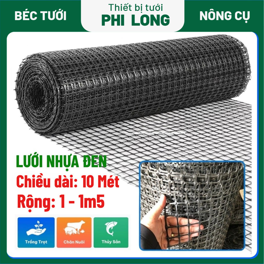 (10 Mét) Lưới nhựa rào gà, lưới nhựa đen nguyên sinh, lưới dẻo làm hàng rào, quây vườn, khổ rộng 1m,