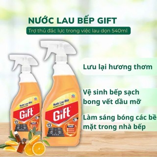 Nước lau bếp và lau kính GIFT chai 540ml diệt sạch bụi bẩn , chống khuẩn 99.9%