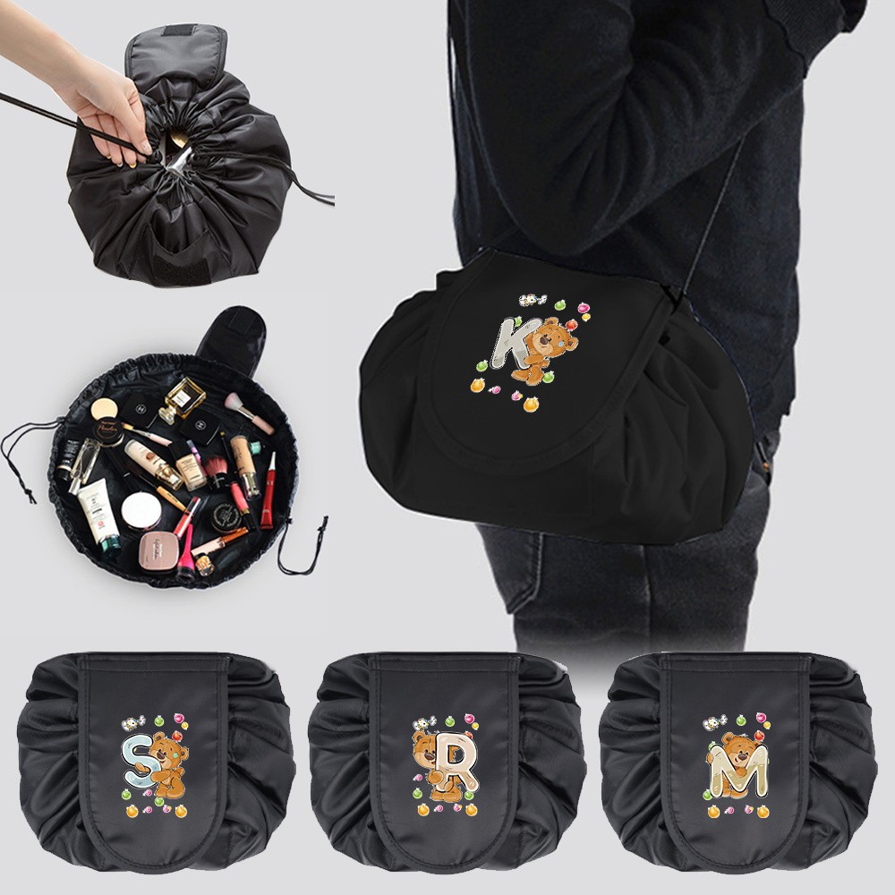 Drawstring Cosmetic Bag Storage Makeup Bag Organizer Make Up Pouch Portable Bear Letter Print Toilet