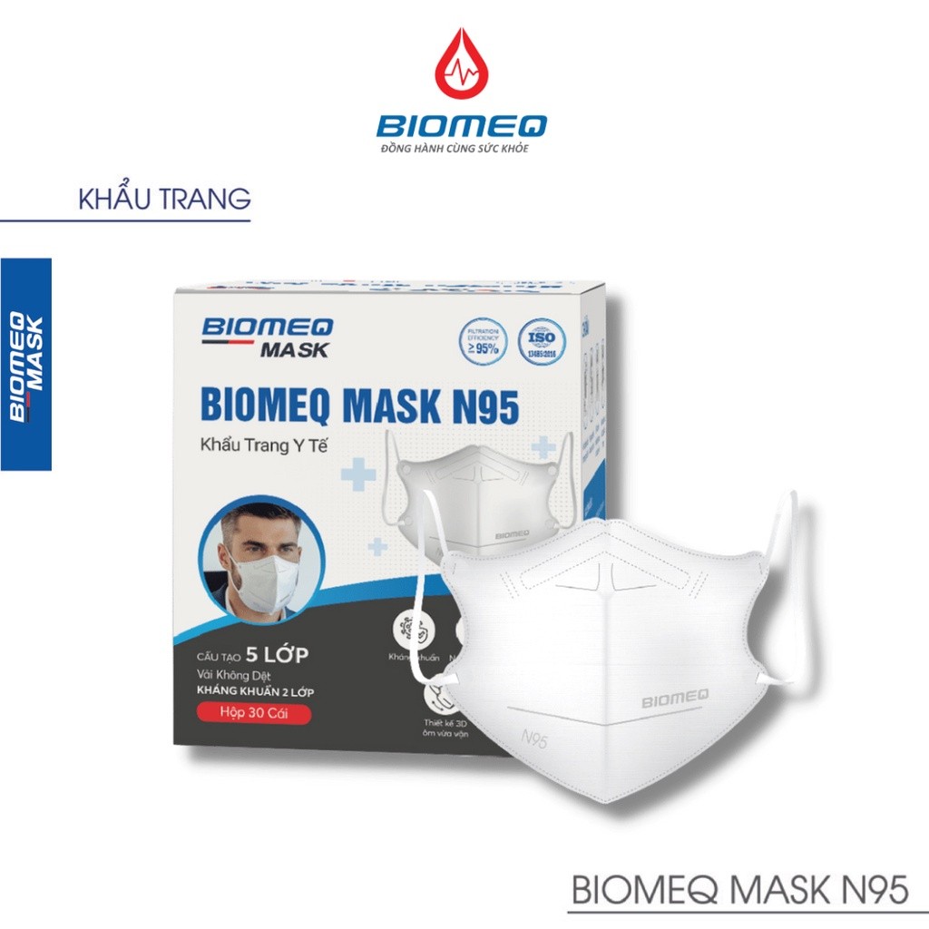 Khẩu trang y tế BIOMEQ MASK N95 5 lớp vật liệu kháng khuẩn, vải không dệt xử lý tĩnh điện - hộp 30
