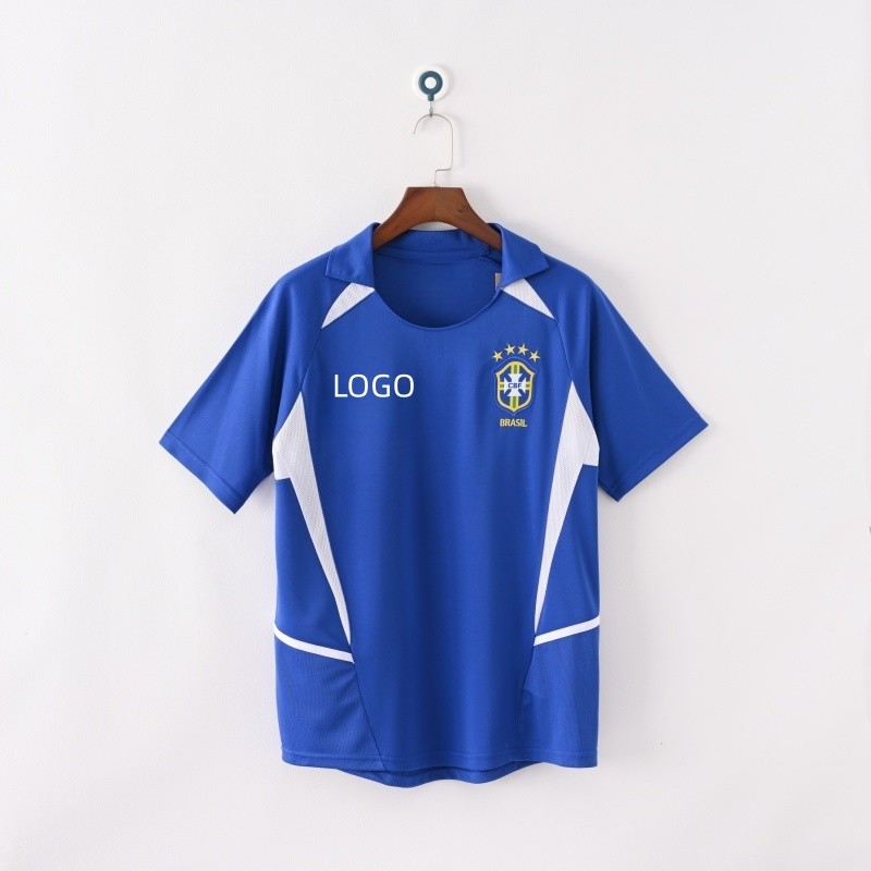 Phiên bản Retro 2002 Áo bóng đá sân khách Brazil Áo thun nam tay ngắn
