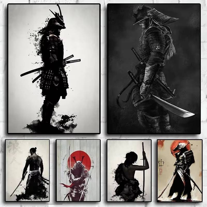 Nghệ thuật treo tường Anime Nhật Bản thẩm mỹ, Poster Samurai cổ điển từ các trò chơi, Tranh sơn dầu 