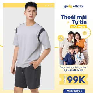 Bộ đồ nam YODY set đồ thun áo phối vai, quần short trẻ trung, vải cotton thoáng mát MCST25S056