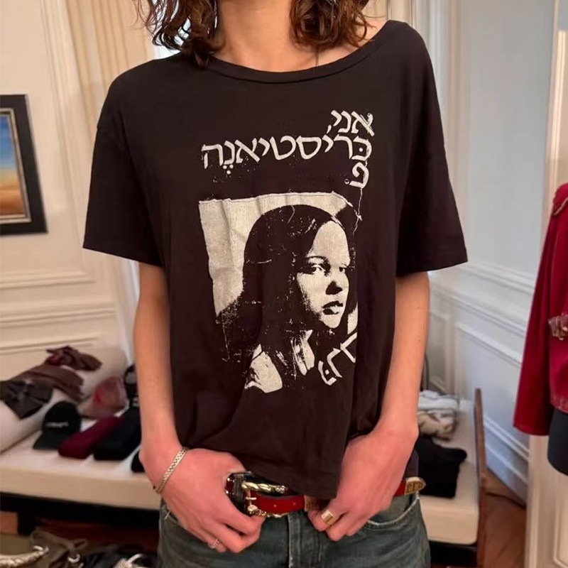 PJYB ERD Mourning Rich Young Man Vintage Portrait Print Niche Trend Youth Round Neck Short Sleeve T 
