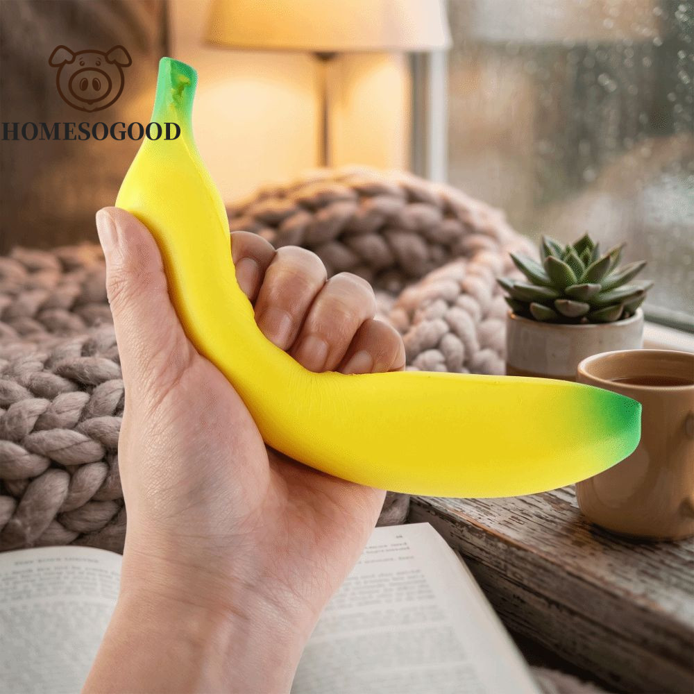 RIUERSTONE Đồ chơi chuối phục hồi chậm, Chuối mềm hình quả chuối mọc chậm, Máy ép mềm mô phỏng chuối