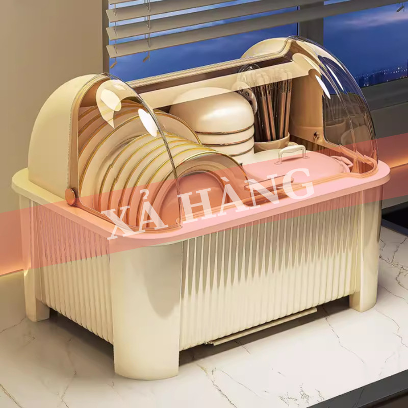 Tủ đựng bát đĩa có nắp thoát nước cho nhà bếp gia đình, giá để bát đĩa chống bụi, tủ đựng bát đĩa