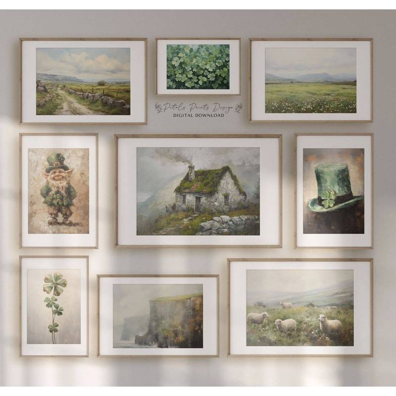 Ngày Thánh Patricks Canvas Treo Tường Nghệ Thuật Bộ Vintage Phong Cảnh Ireland Shamrock Leprechaun C
