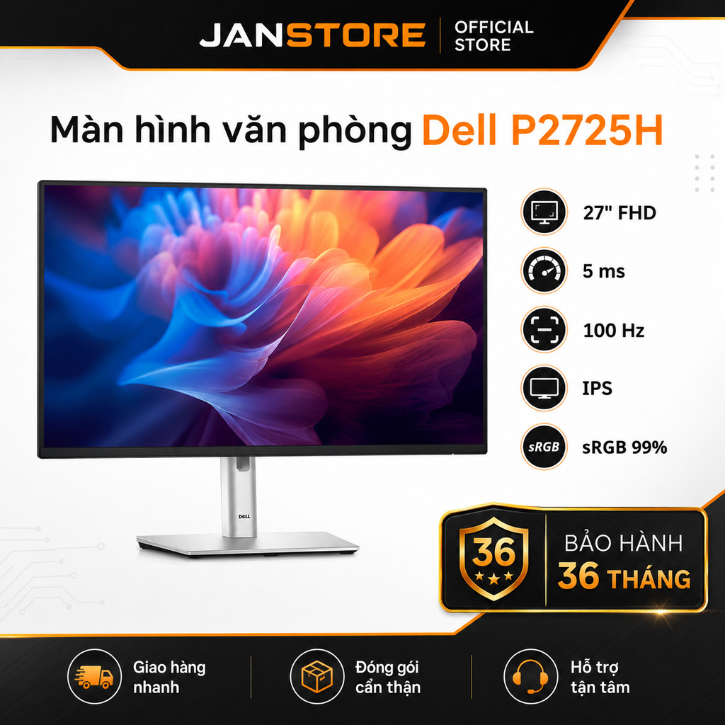Màn Hình Dell P2725H 27 Inch FHD IPS 100Hz Viền Mỏng Chính Hãng, Xoay Nâng Hạ