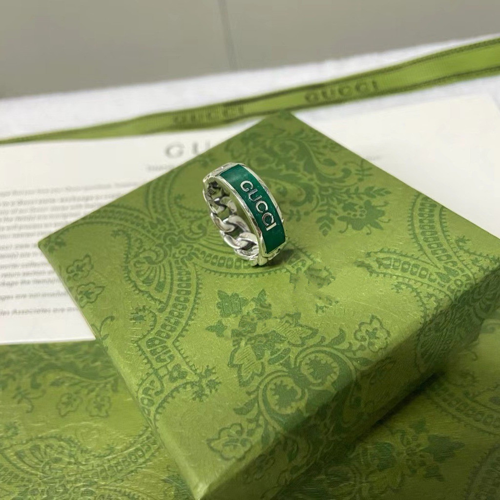 DXDP GG Ancient Home  925Sterling Silver Ring Green enamel chain ring Unisex light luxury fashion ri