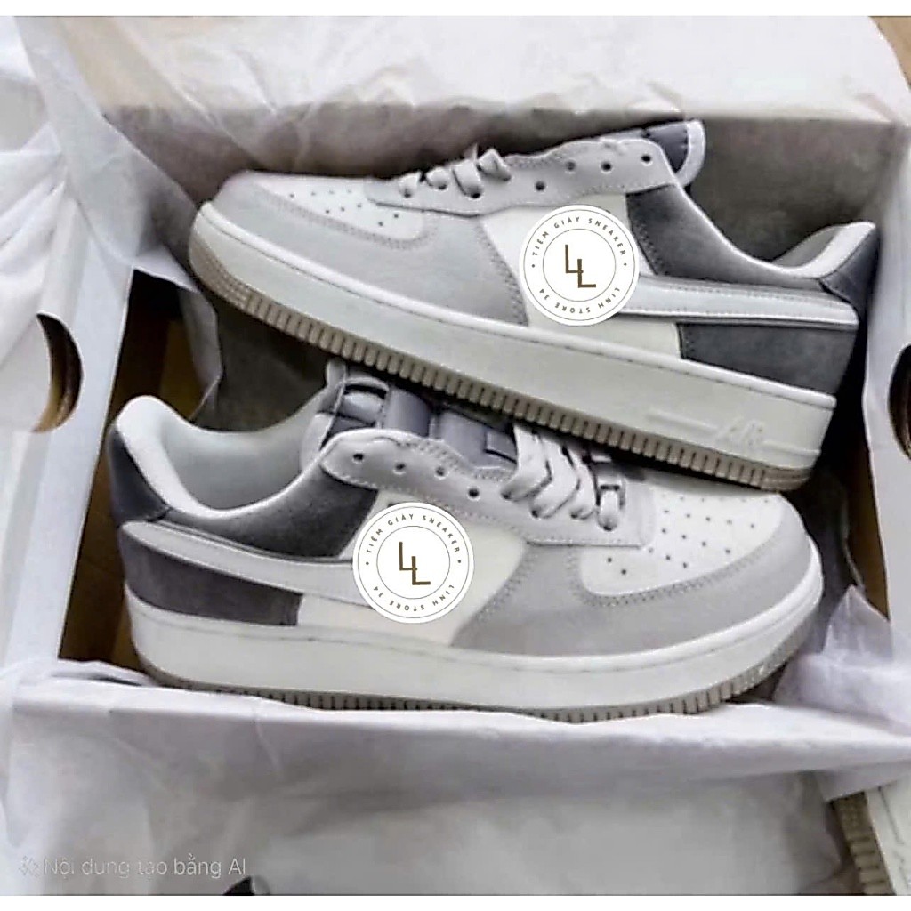 Giày AF1 Low Atmosphere Grey, Giày AF1 Xám Lông Chuột Bản Chuẩn S.C Fullbox Bill - Tặng Dây