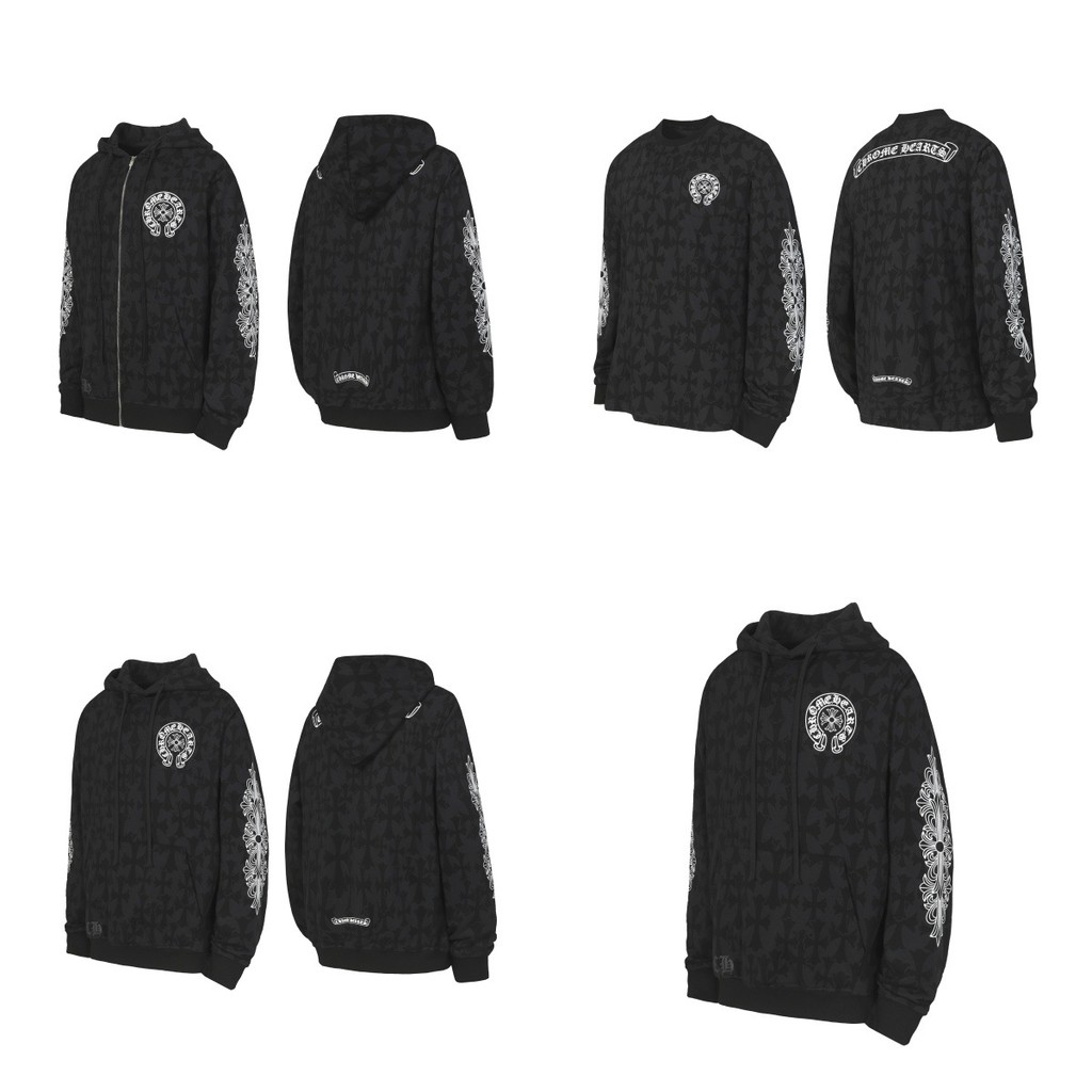 RUGO 2025New CH Crow Cross Horseshoe Full-Print Dark Pattern Hooded Zipper Jacket