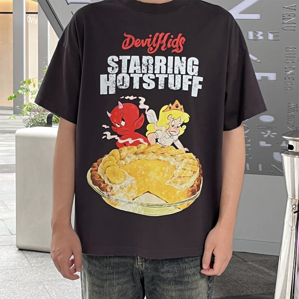 6UA3 Purey Greedy Demon Banana Pie Nhỏ Phá Hủy Hoạt Hình Áo Thun Tay Ngắn Nam Nữ Đường Phố Thường Ng