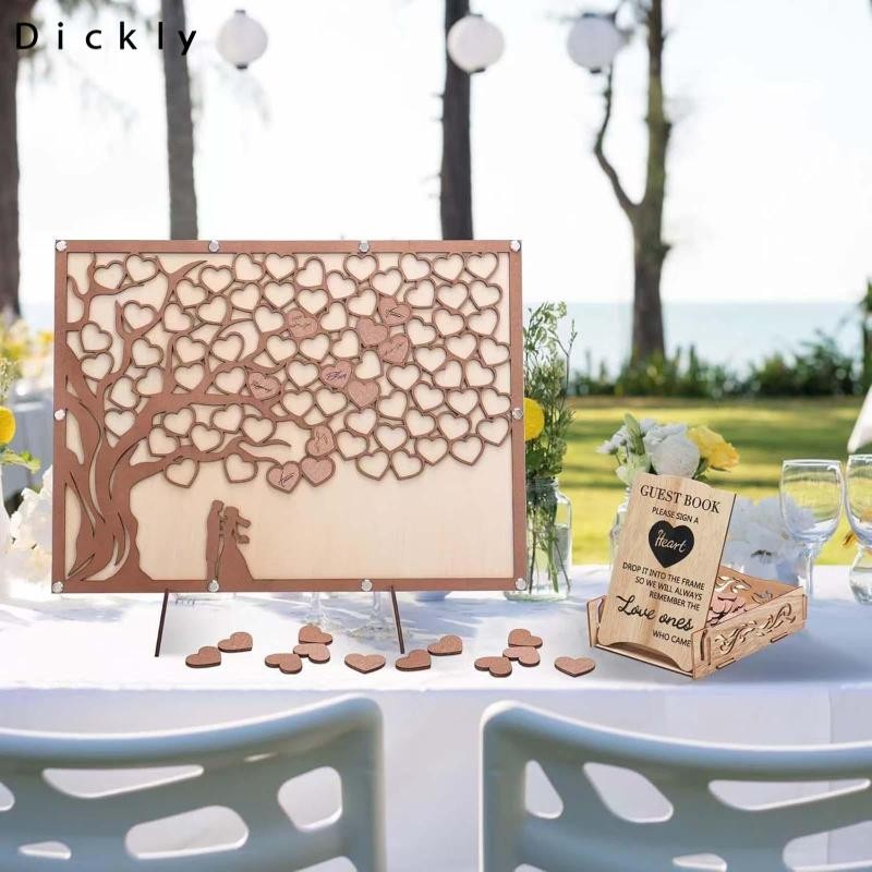 Dickly Wedding Guest Book Sign Khung cây gỗ để trang trí tiệc sinh nhật kỷ niệm