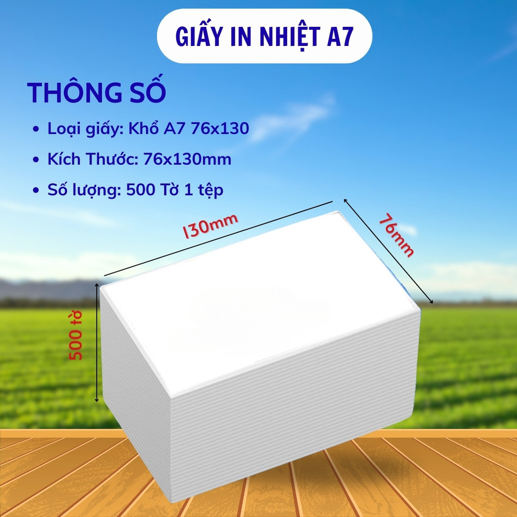 Giấy in nhiệt A7 76x130mm tự dính 500 tờ, in không cần mực, chống thấm nước, dùng cho nhiều máy in nhiệt