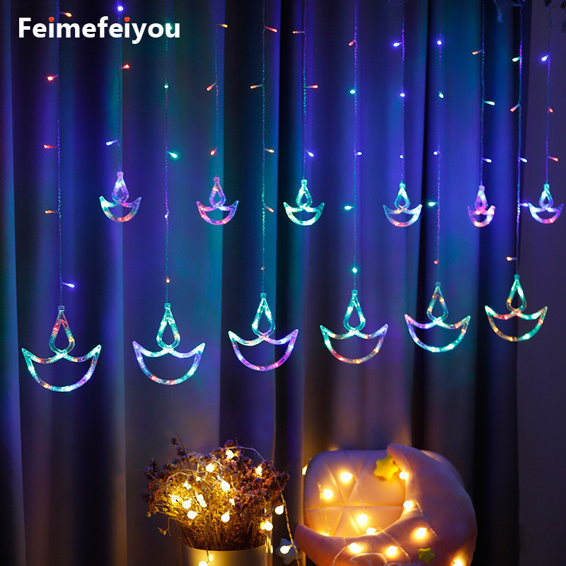 2025 Deepavali Vật phẩm trang trí Happy Diwali Lễ hội Trang trí rèm chống nước Đèn Deepavali Icicle 