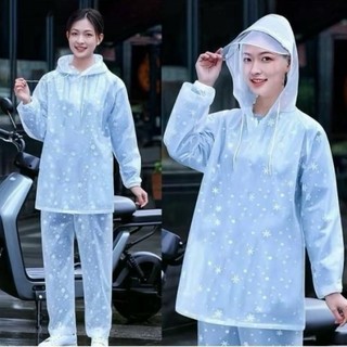  ￼Áo mưa bộ Quần + Áo đi xe máy và đi bộ  Mẫu Trong suốt hoa tuyết và Mẫu khác  YN01 