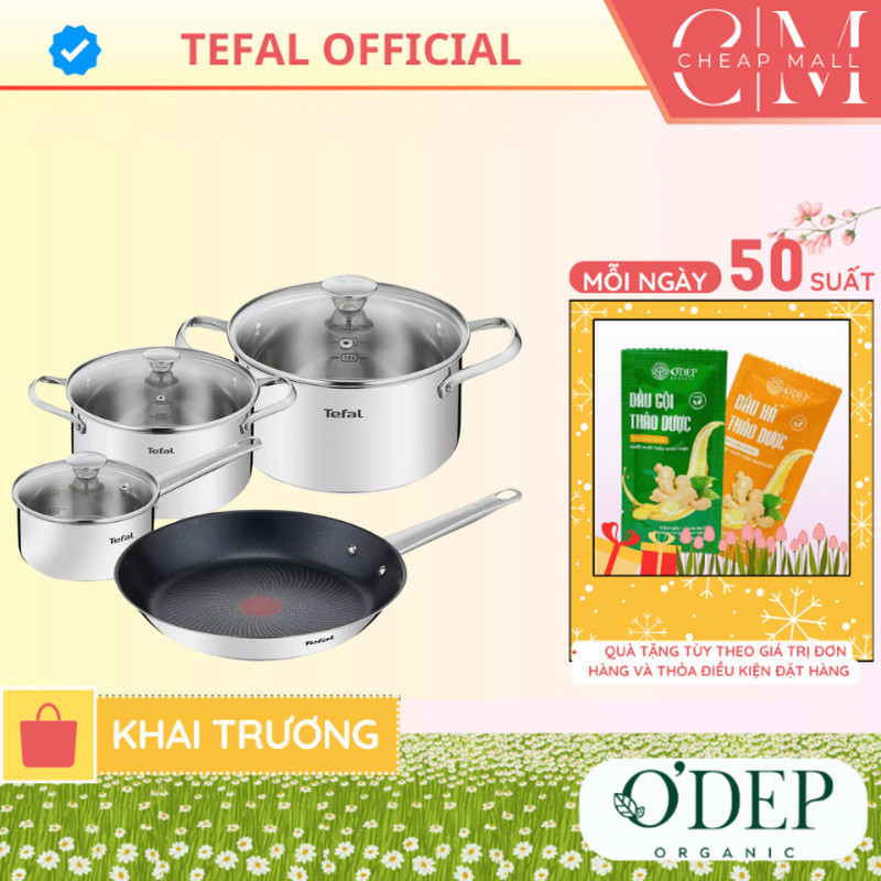 Bộ nồi chảo Inox cao cấp Tefal Chính hãng Cook Eat size 16, 20, 24, 28cm B922S784 - CHEAP CHL