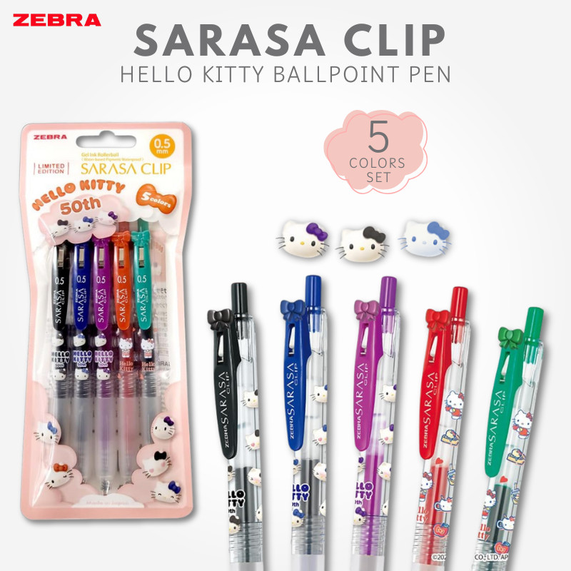 Zebra Gel Ballpoint Pen Sarasa Clip 0.5mm Hello Kitty 50th Anniversary Design 5 Color Set JJ15-HK-5C