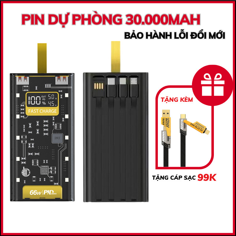 [LINK DỰ PHÒNG] Sạc Dự Phòng Trong Suốt 30000ᴍᴀʜ Với 2 Cổng Sạc Nhanh 22.5w và 20W Kèm 4 Đầu Sạc Màn Hình LED | BigBuy360 - bigbuy360.vn