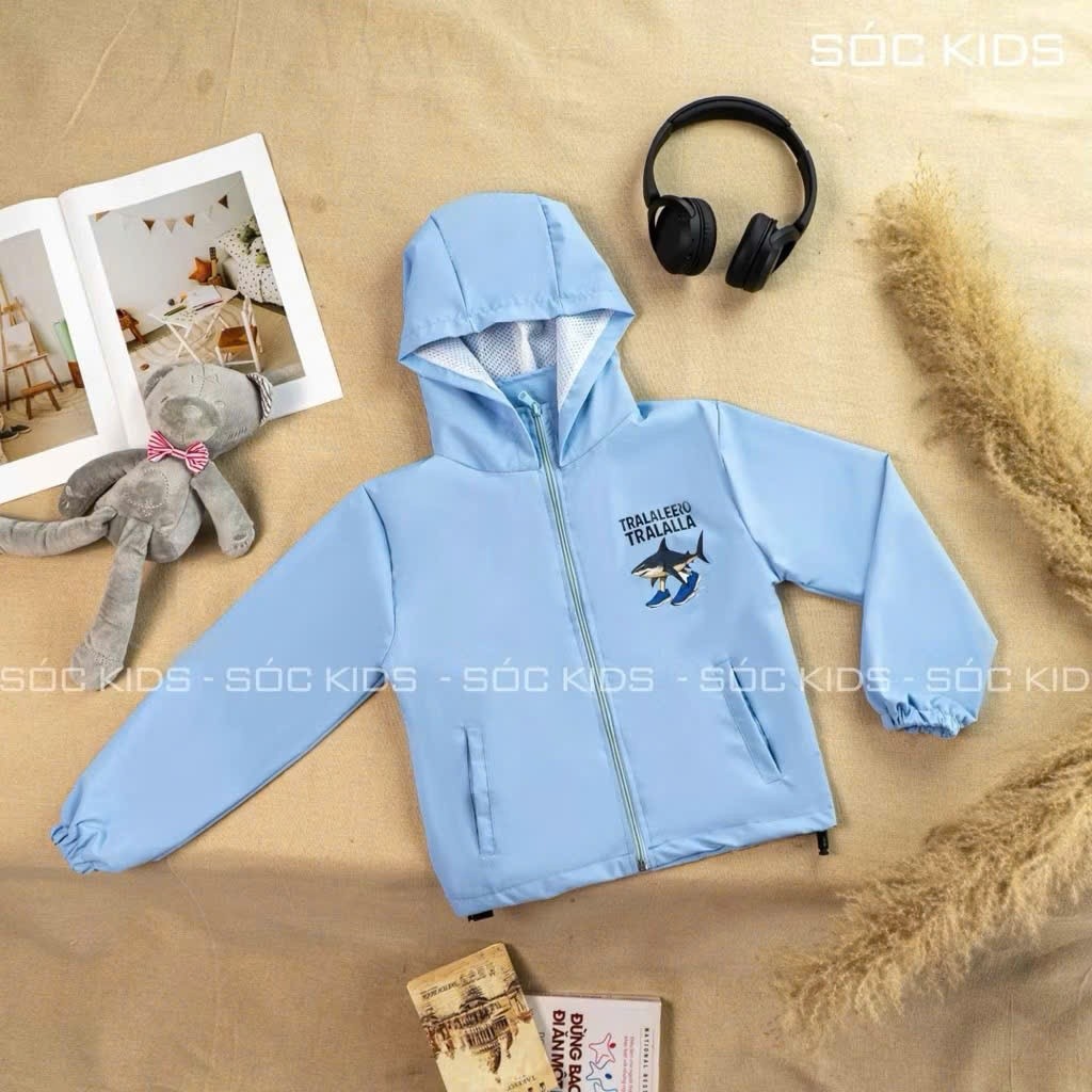 Áo khoác gió trẻ em Italia brainrot, áo gió tralalero tralala, áo tung tung sahur trẻ em 2 lớp lót l