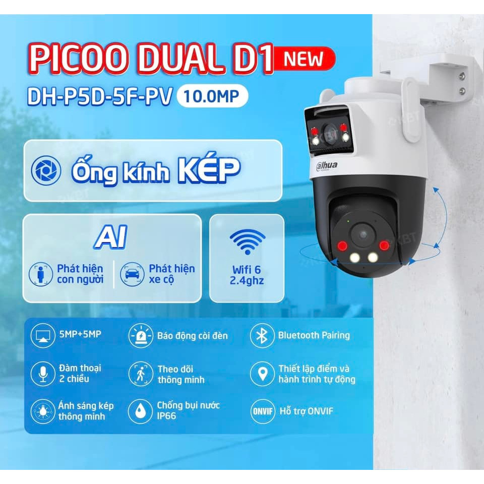 Camera WiFi Ngoài Trời Dahua DH-P3D-3F-PV – Dual-Lens PT + Fixed 3MP, AI Nhân/Phương Tiện, Báo Động 