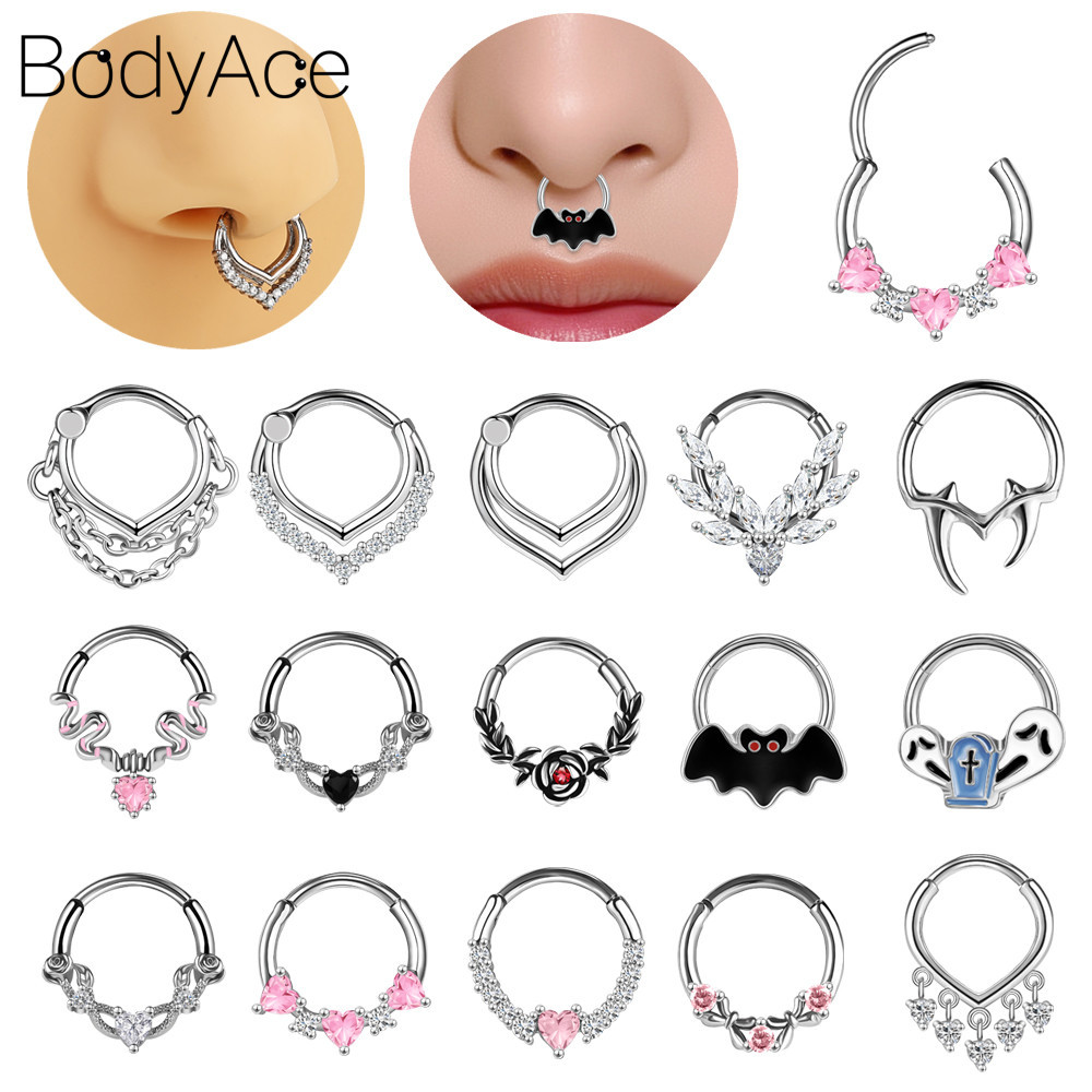 1 Vòng Mũi Không Gỉ Đồng Mũi Xuyên 16G Septum Vòng Pha Lê Septum Xuyên Hoa Hồng Mũi Clicker