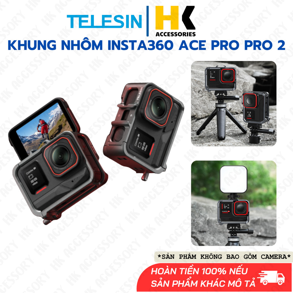 Khung Nhôm Telesin Insta360 Ace Pro 2 Ace Pro bảo vệ camera quay ngang dọc hỗ trợ gắn mic đèn