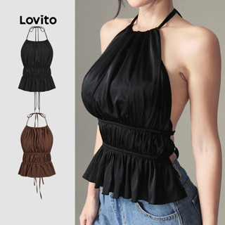 Lovito Áo Tank Top Plain Ren Up Ruched Tank Top dành cho nữ L106AD087