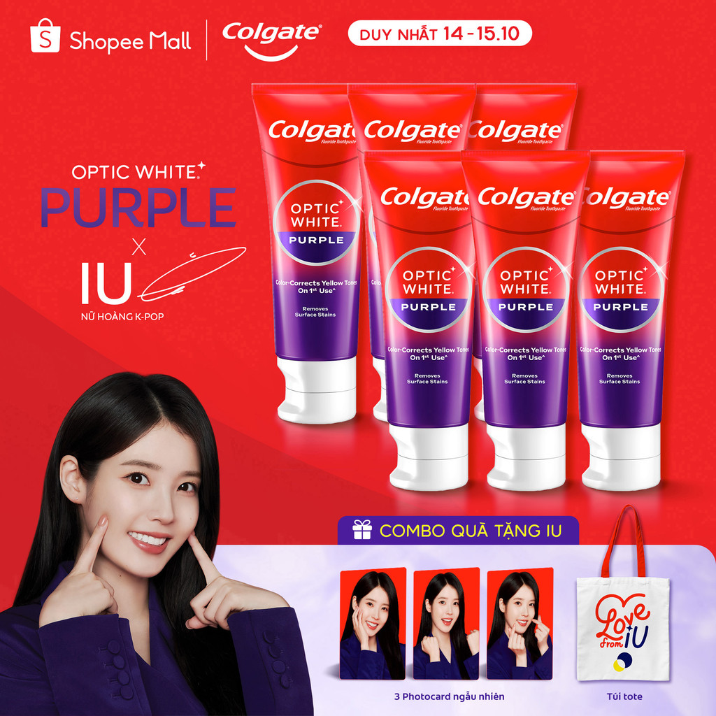 Bộ 6 Kem Đánh Răng Colgate trắng răng Optic White Purple 100g công nghệ sắc tím, trung hòa ố vàng tức thì