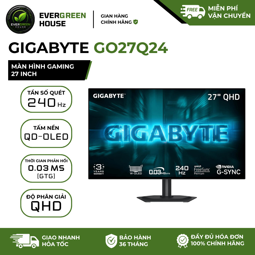 Màn hình Gigabyte GO27Q24 - 27 inch - QHD OLED - 240Hz - 0.03ms - Chuyên Game - Bảo hành 36 tháng