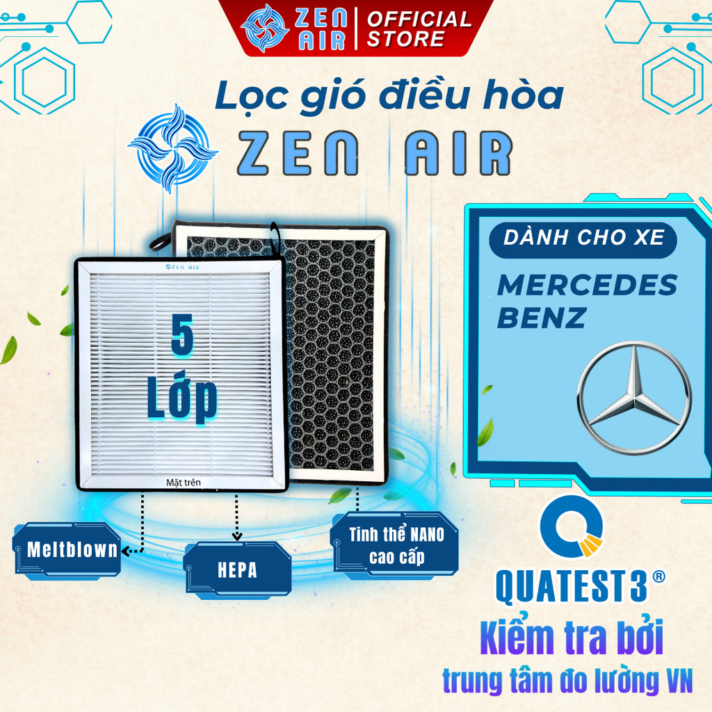 Lọc gió điều hòa cho MERCEDES GLC220/ GLC250/ GLE300/ GLE450/ GLE63S lọc bụi mịn, khử độc -Zen Air