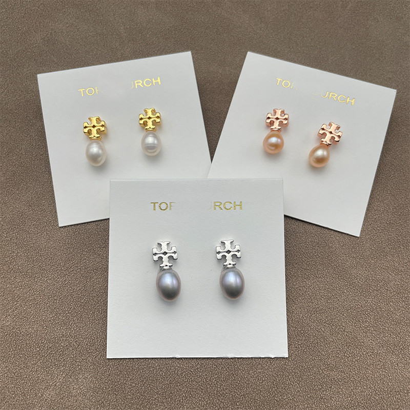 73XC Plating18K Golden Double TLOGO Pearl earrings with natural freshwater pearls and letter charms