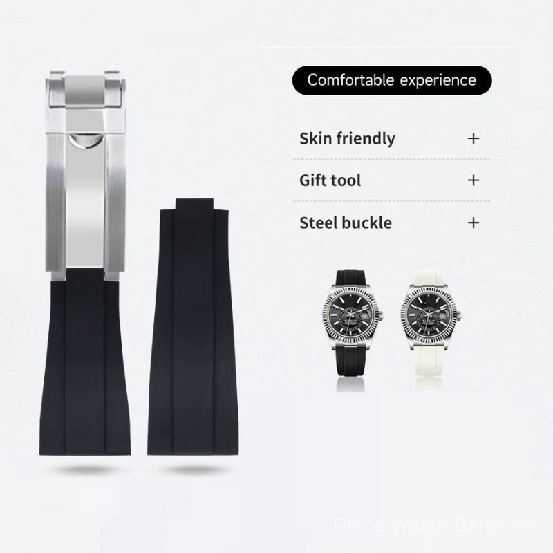 Dây đeo đồng hồ cao su FKM 22 / 21mm cho đồng hồ Rolex Sky-Dweller Sea-Dweller