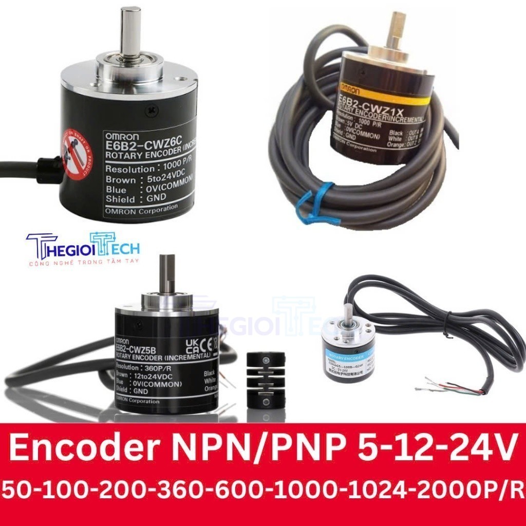 Bộ mã hóa vòng quay Encoder 100 200 360 600 1000 1024 xung P/R E38-S6G5 E6B2 CWZ6C NPN CWZ5B PNP 12-