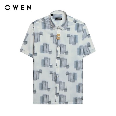 OWEN - Áo sơ mi ngắn tay Body Fit AB250124N màu Xanh đậm chất liệu Viscose-Polyester-Spandex