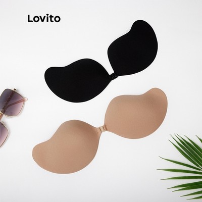 (Phong cách thường ngày) Lovito Áo Lót Nâng Ngực Tàng Hình Màu Trơn Thoáng Khí Cho Nữ