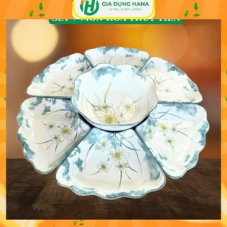    HANA   Bộ Bát Hoa Mặt Trời Gốm Sứ Ceramic - Họa tiết Hoa Thủy Tiên - dâng lễ Gia Tiên 