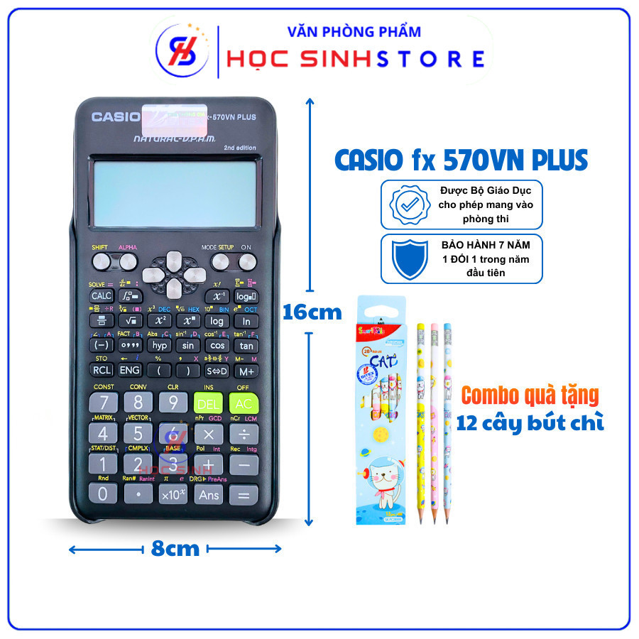 Máy Tính Casio FX-570VN PLUS Chính Hãng (Màu Đen) - Tặng Kèm Combo Quà Tặng - VPP Học Sinh Store