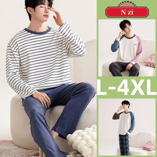  Bộ Đồ Ngủ Nam 100% Cotton Tay Dài Kẻ Sọc Cho Mùa Thu Đông - Size L đến 4XL 