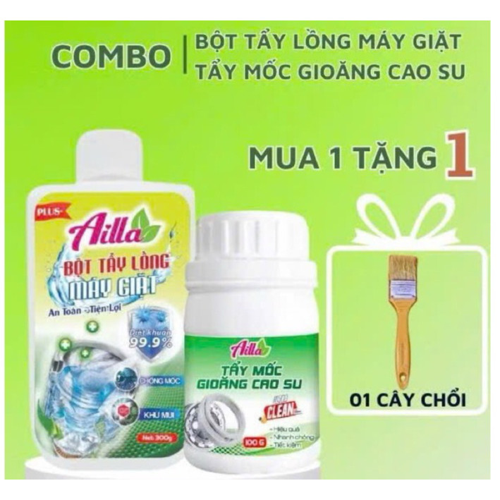 COMBO Siêu tẩy lồng máy giặt Ailla 300G + tẩy gioăng cao su Ailla 100G cho máy giặt, tủ lạnh