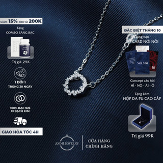 Dây chuyền bạc nữ Huyền thoại biển xanh Asimi, vòng cổ xích mảnh mặt tròn đính đá thanh lịch đơn giản Blue Ocean DC03