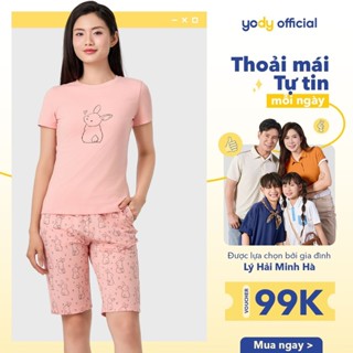 [SALE] Bộ đồ nữ YODY set áo quần lửng bộ thun vải cotton thoáng mát thoải mái in hình thỏ WCST25S108