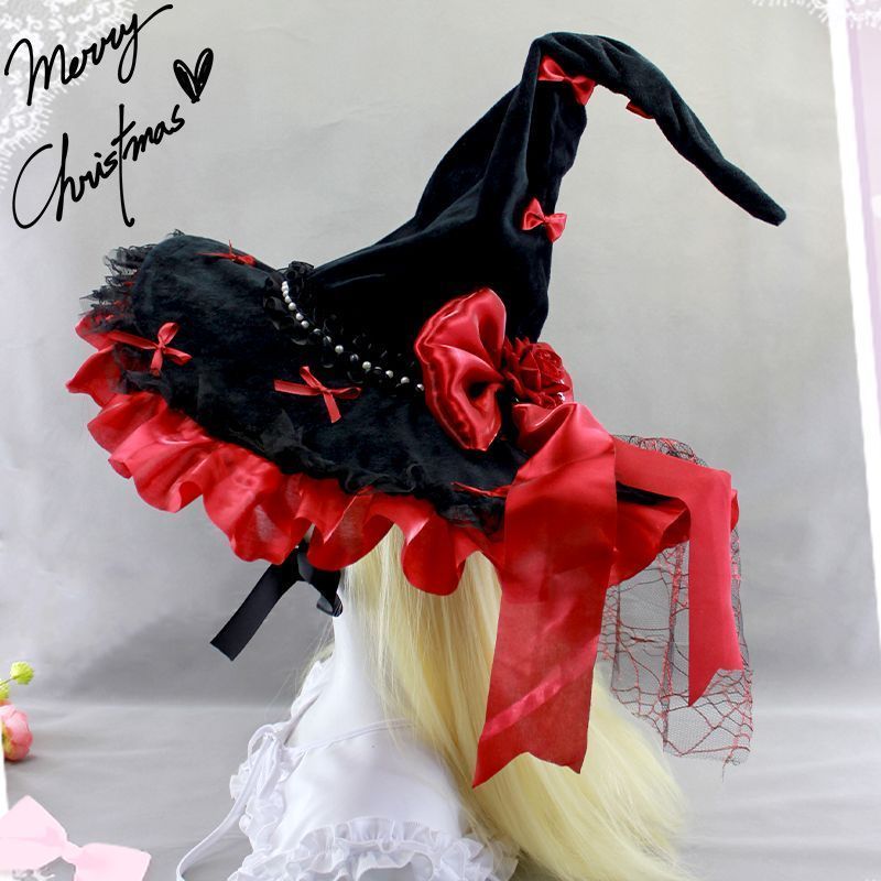 Gothic Halloween Nơ Sang Trọng Ren Miko Mũ Miko Mũ lolita Miko Mũ