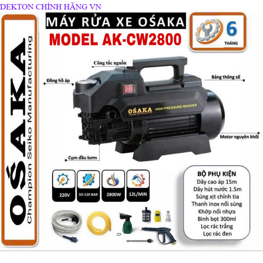 Máy rữa xe OSAKA  MODEL AK-CW2800 công suất 2800W (Mẫu Mới Của RS1) DEKTON CHÍNH HÃNG VN